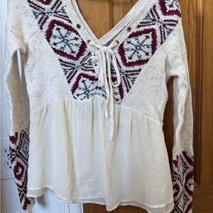 Abercrombie & Fitch Cream and Burgundy Patterned Blouse